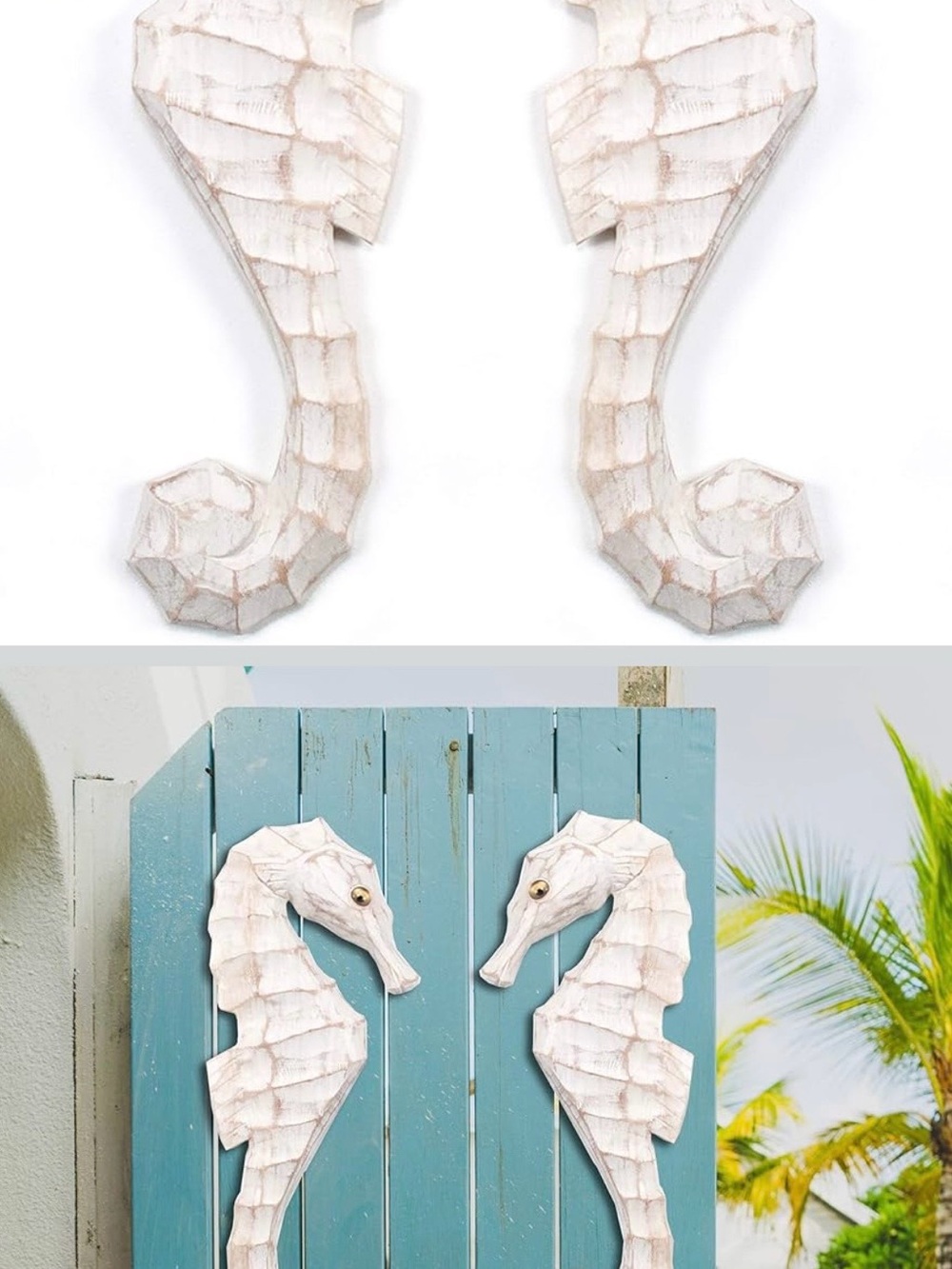 T.I. Design Coastal Seahorses Pair White Wash Wall Art
